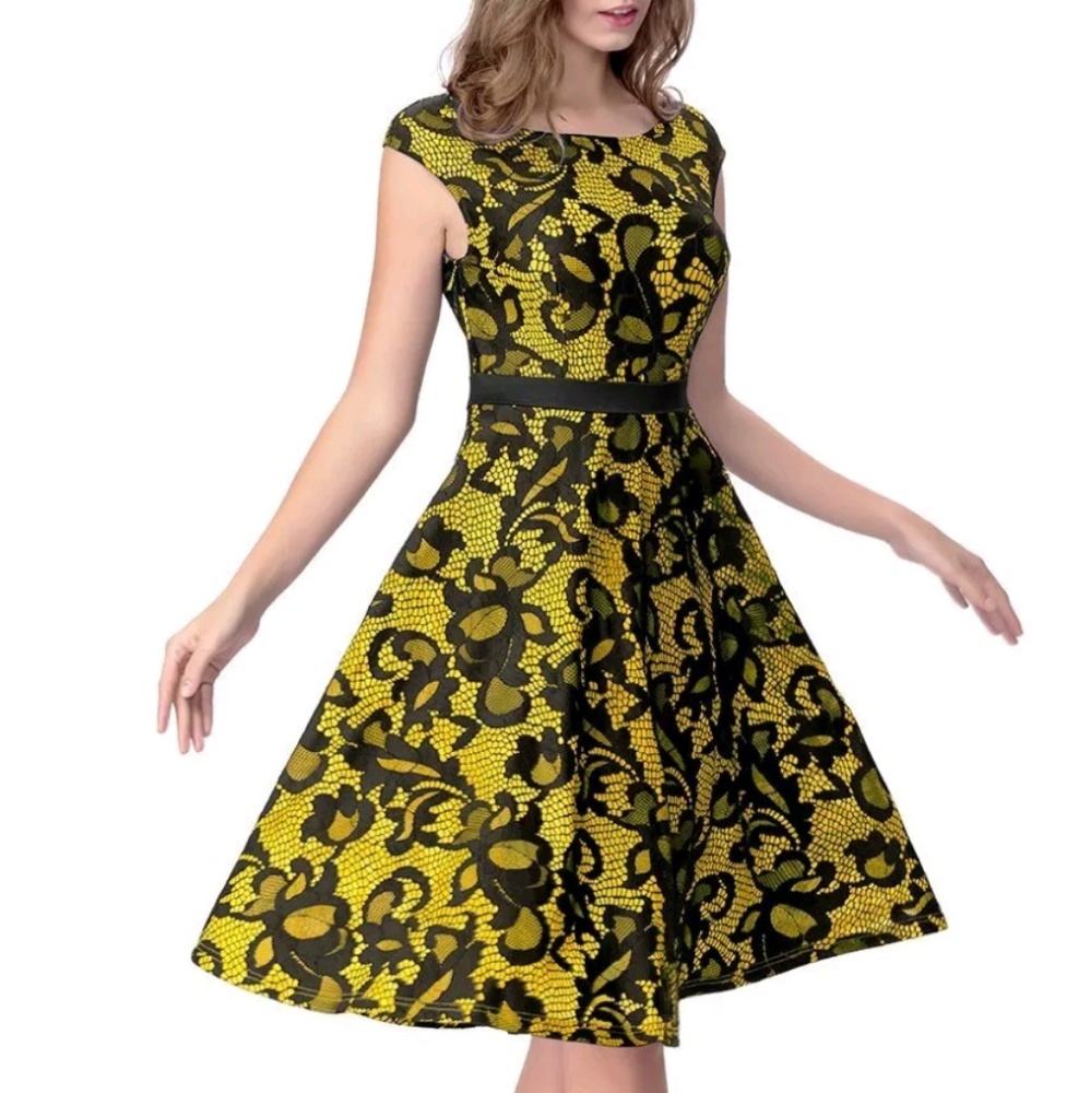 Women's 50s Vintage Cocktail A-Line Dress Floral